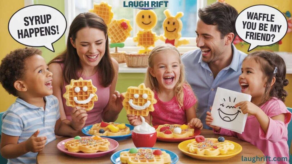 Kids laughing during fun family breakfast