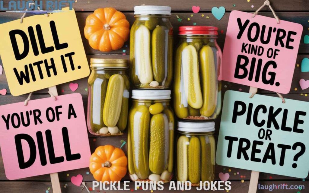 A festive Christmas setup featuring a pickle jar wearing a Santa hat.