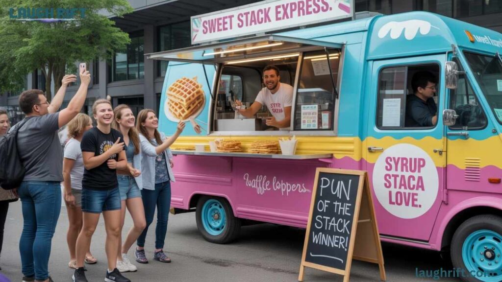 Food truck using waffle to attract happy customers