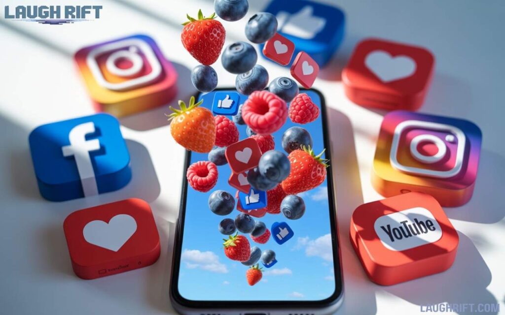 Berry jokes shared on social media with likes and hearts.