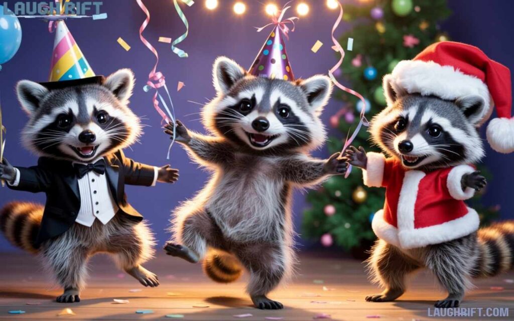 Playful cartoon raccoon making funny faces to match raccoon humor for any occasion.