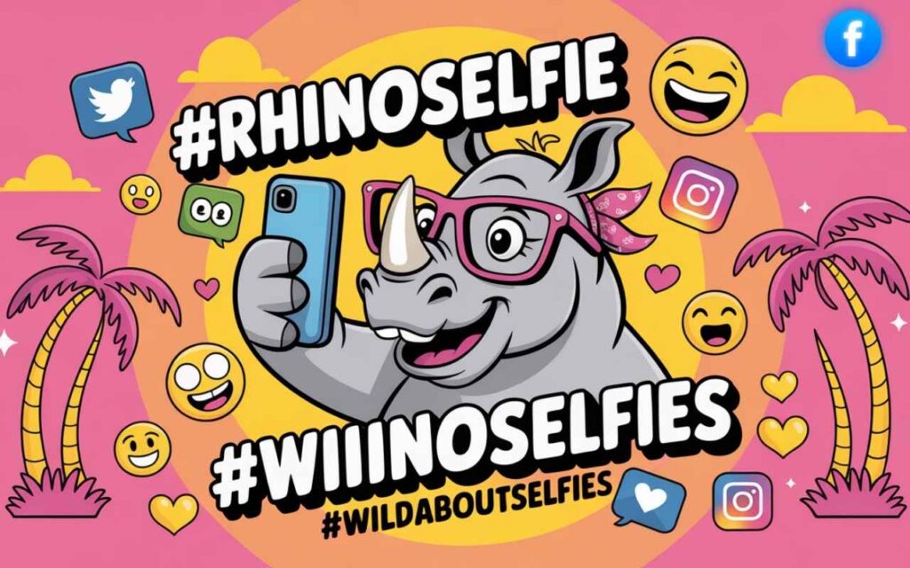 Cartoon horn with funny social media captions.