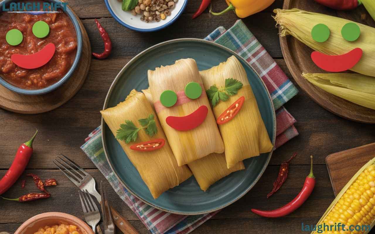 Funny tamale puns with spicy and cheerful food setup.