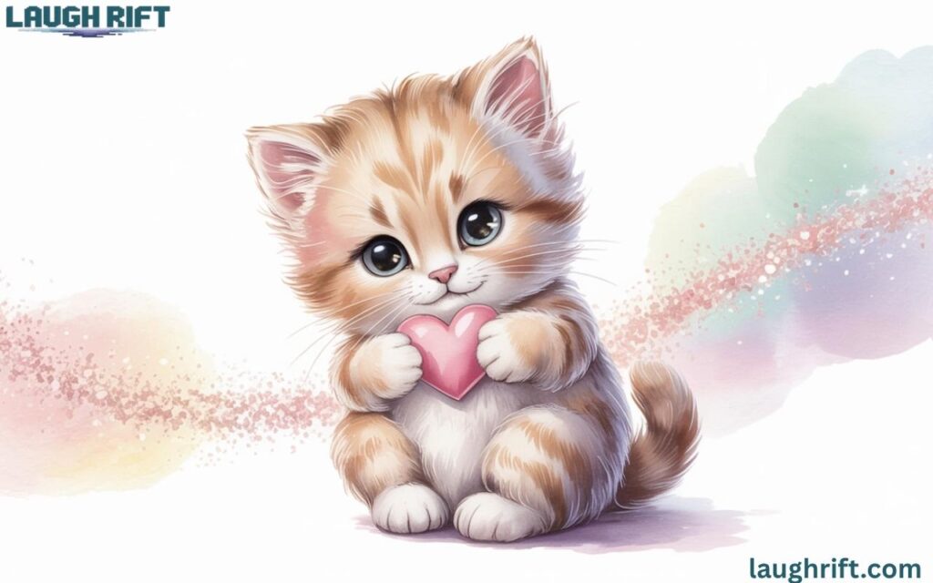 Kitten with heart spreading love and affection.