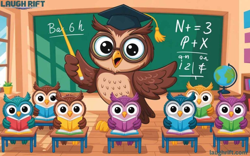 Owl teacher with students in a classroom.