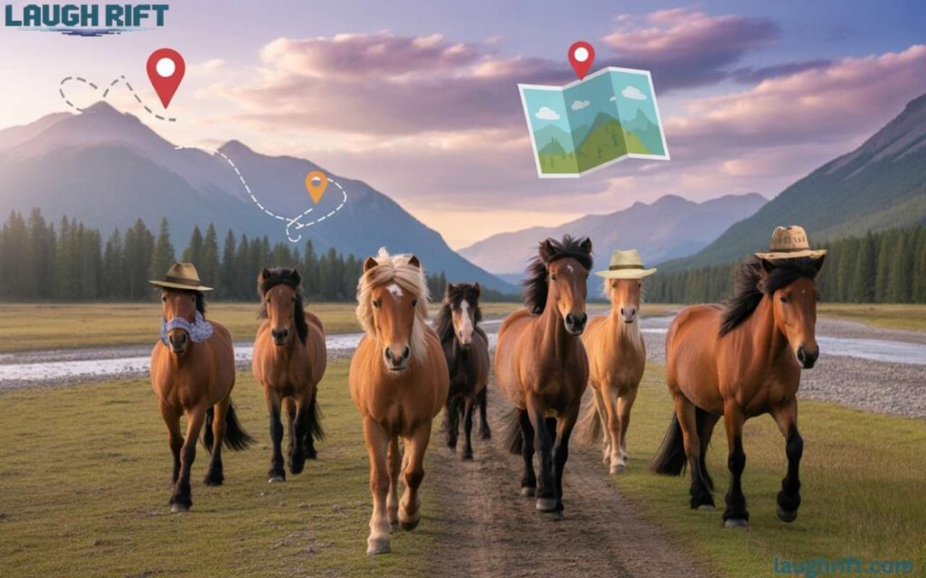 Horses exploring scenic outdoors for travel and adventure.