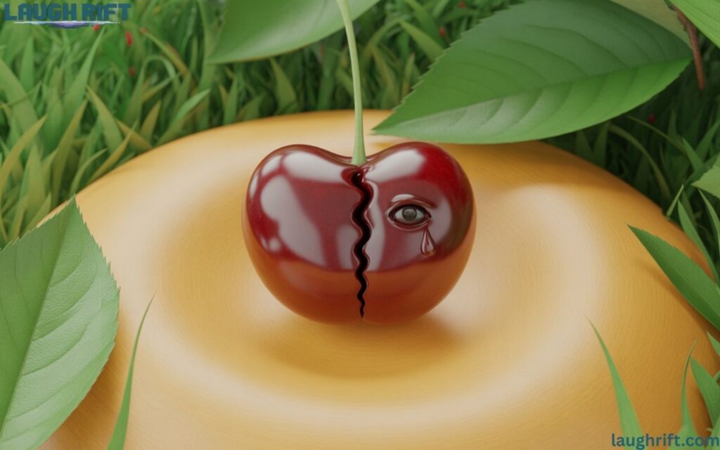Cherry with tear and broken heart.
