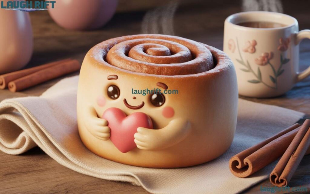 Smiling cinnamon roll character with heart.