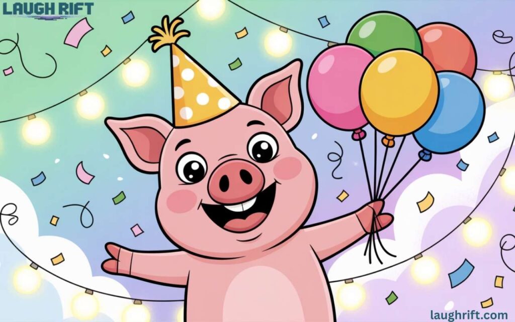 Cute hog character enjoying a celebration.