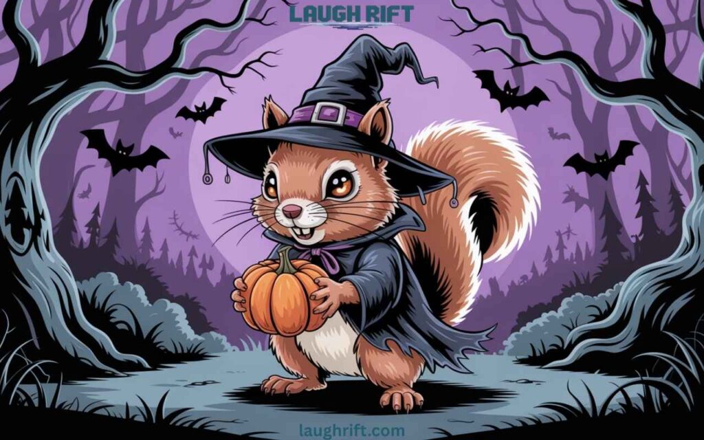 Spooky rodent in witch costume.