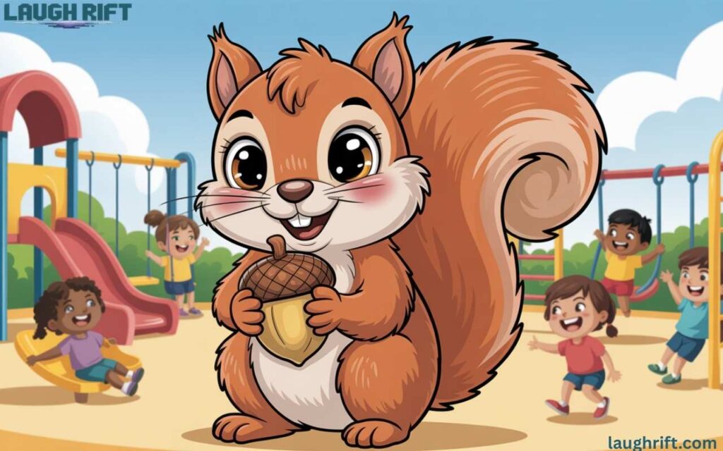 Cute squirrel with acorn for kids.